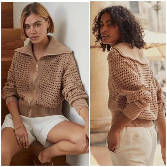 Varley Eloise Zip-through Knit in Brown SZ S - Picture 3 of 10